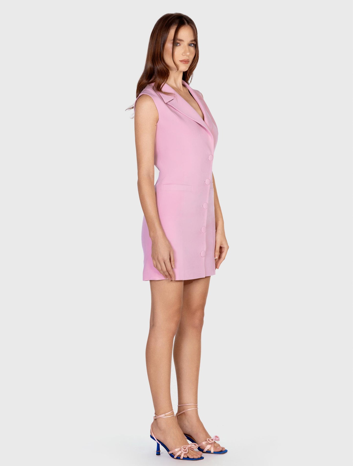 Pastel Pink Sleeveless Blazer Dress