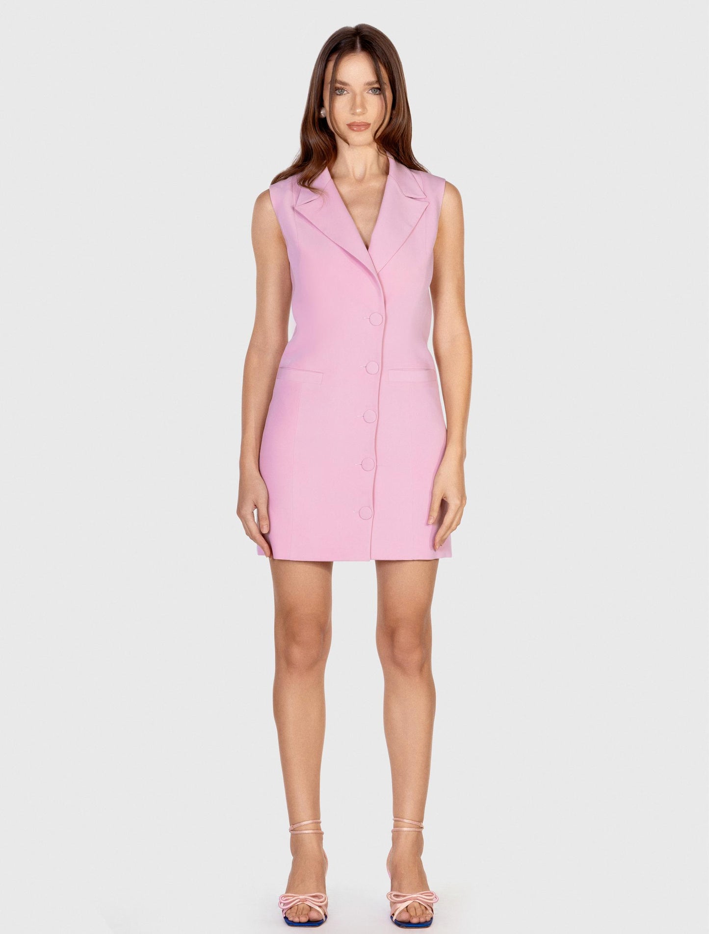 Pastel Pink Sleeveless Blazer Dress