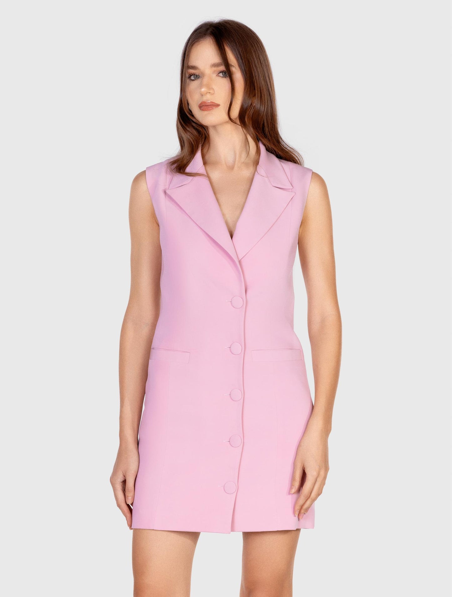 Pastel Pink Sleeveless Blazer Dress