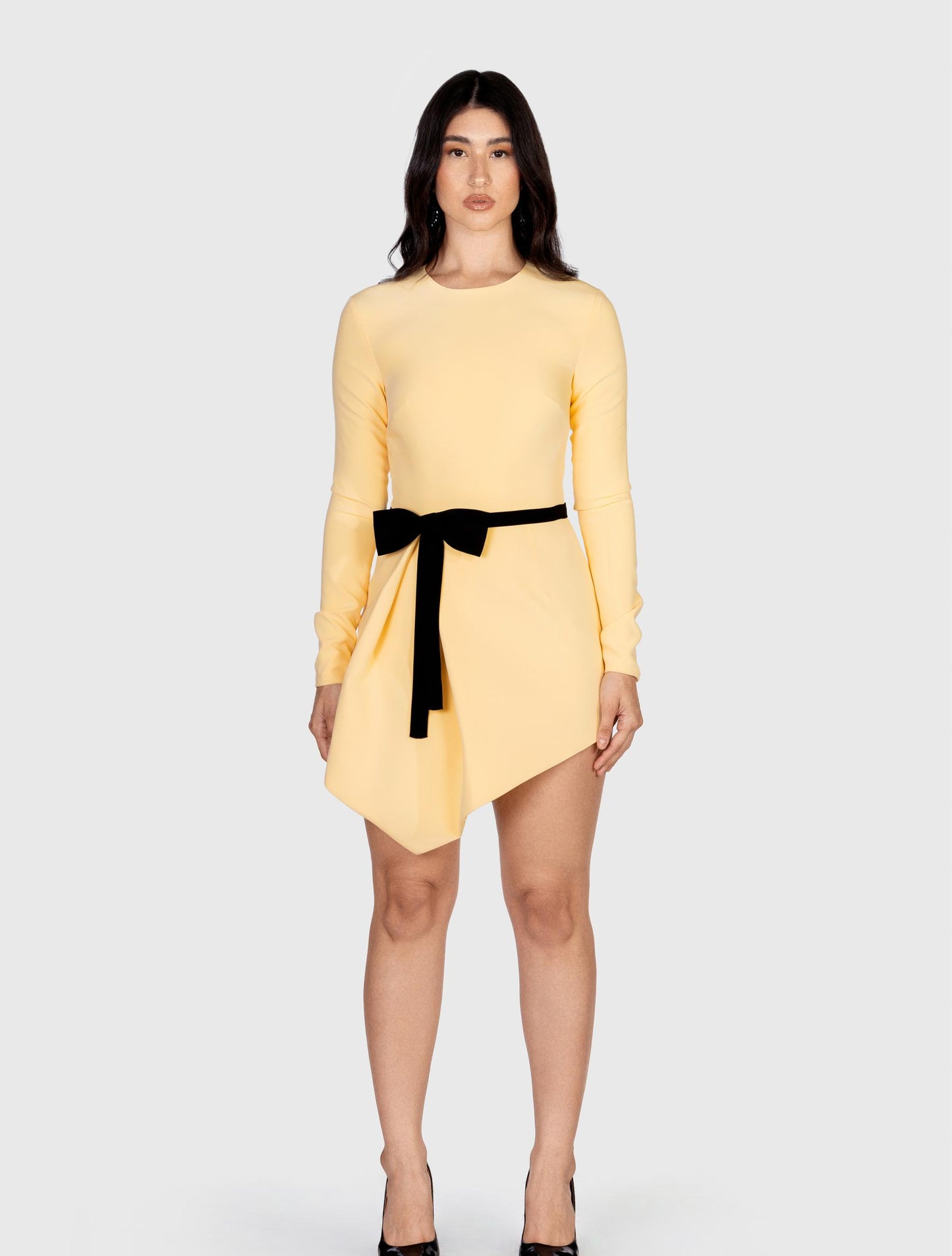 Yellow Bow-embellished Asymmetrical Dress