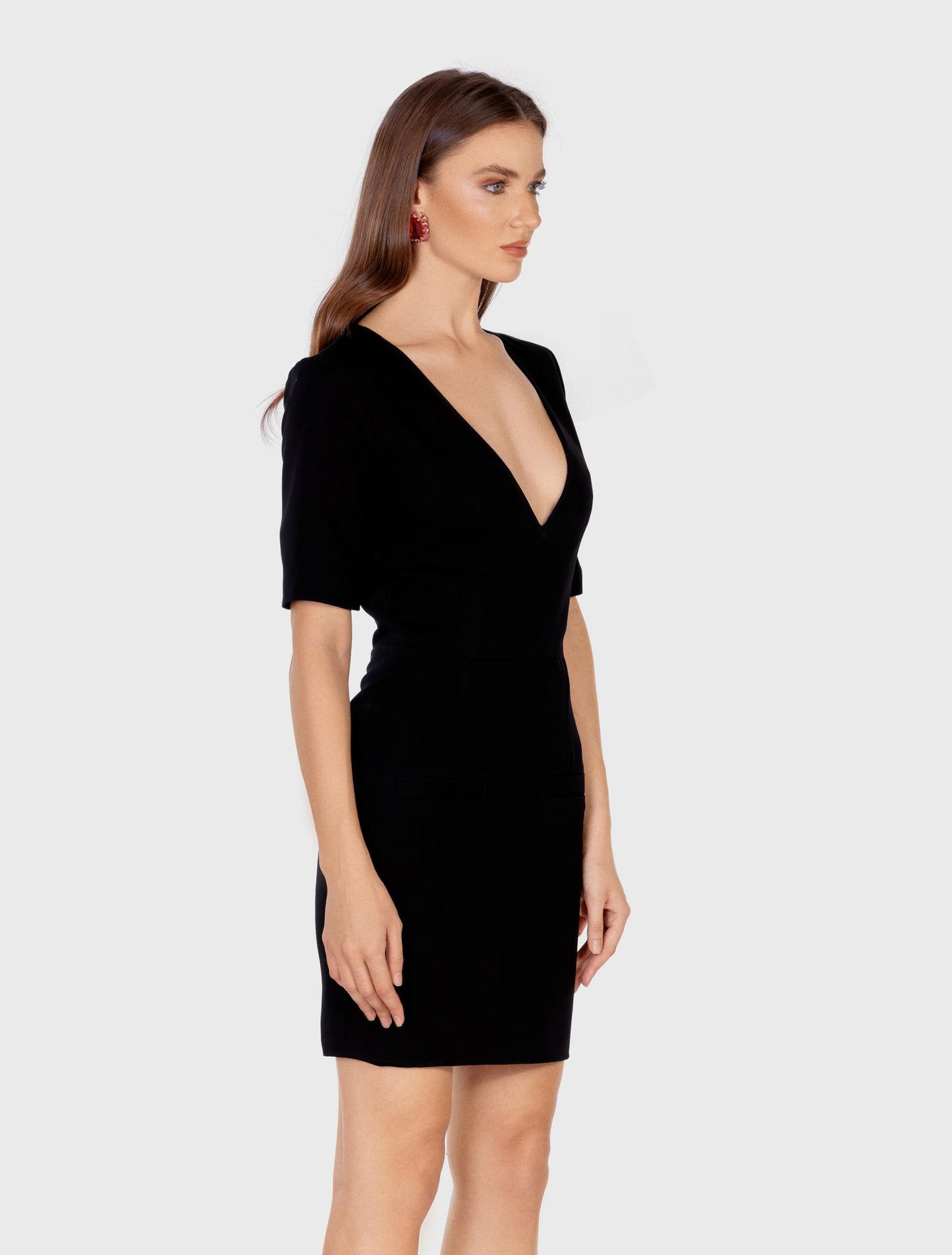 Black Short-sleeved Dress with Lace Detailing