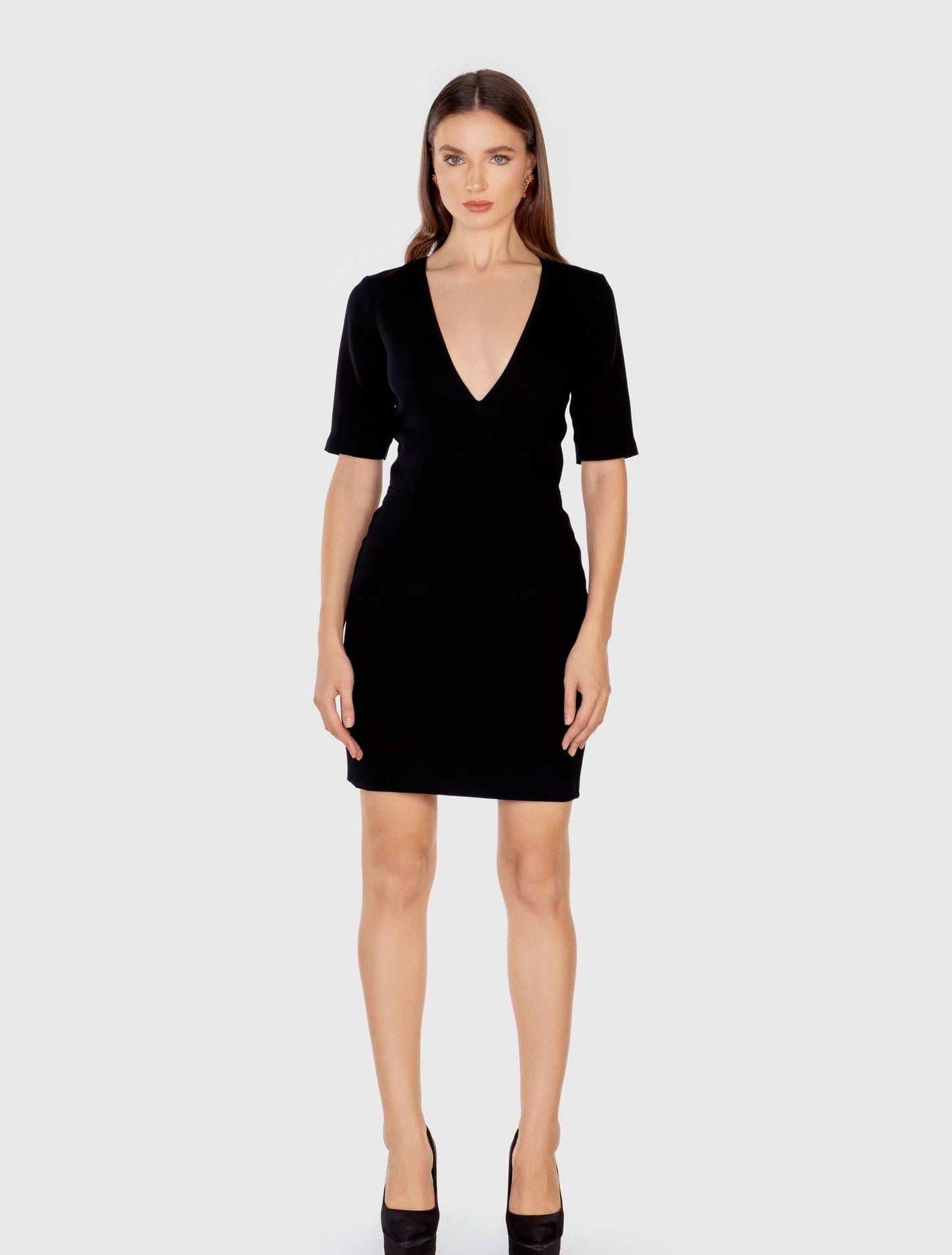 Black Short-sleeved Dress with Lace Detailing