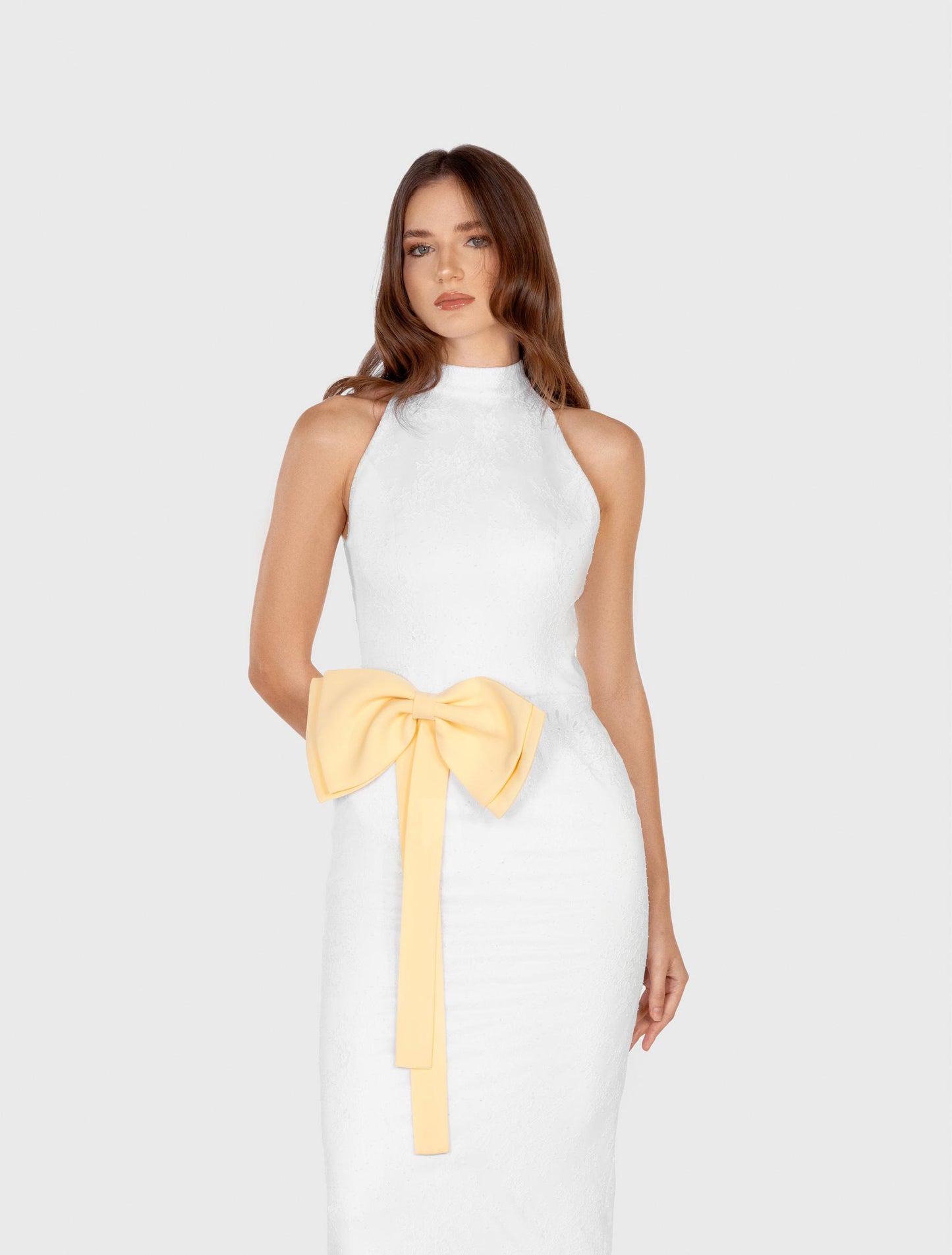 White Bow-embellished Sleeveless Maxi Dress