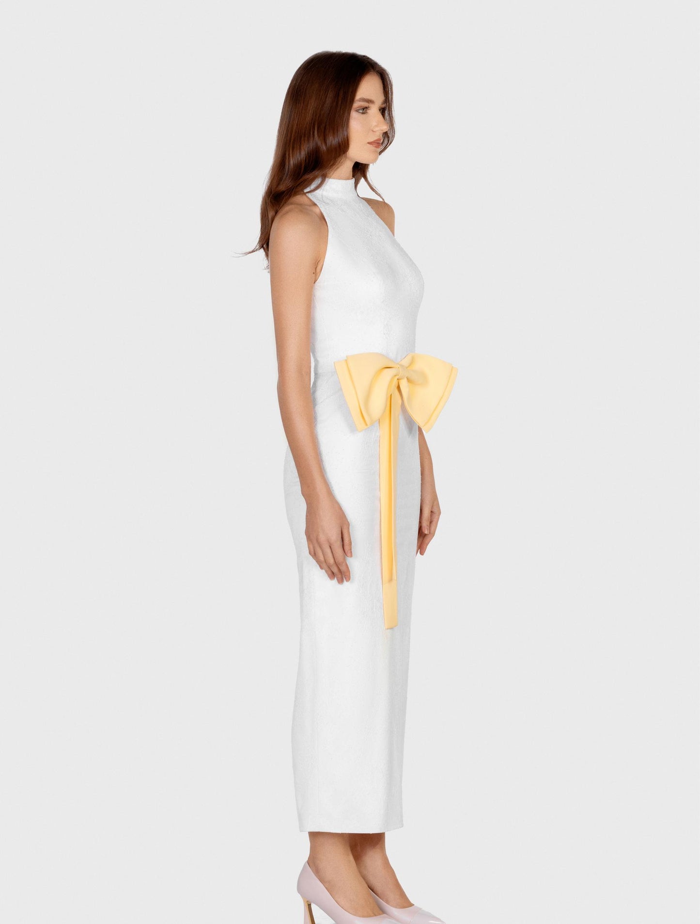 White Bow-embellished Sleeveless Maxi Dress