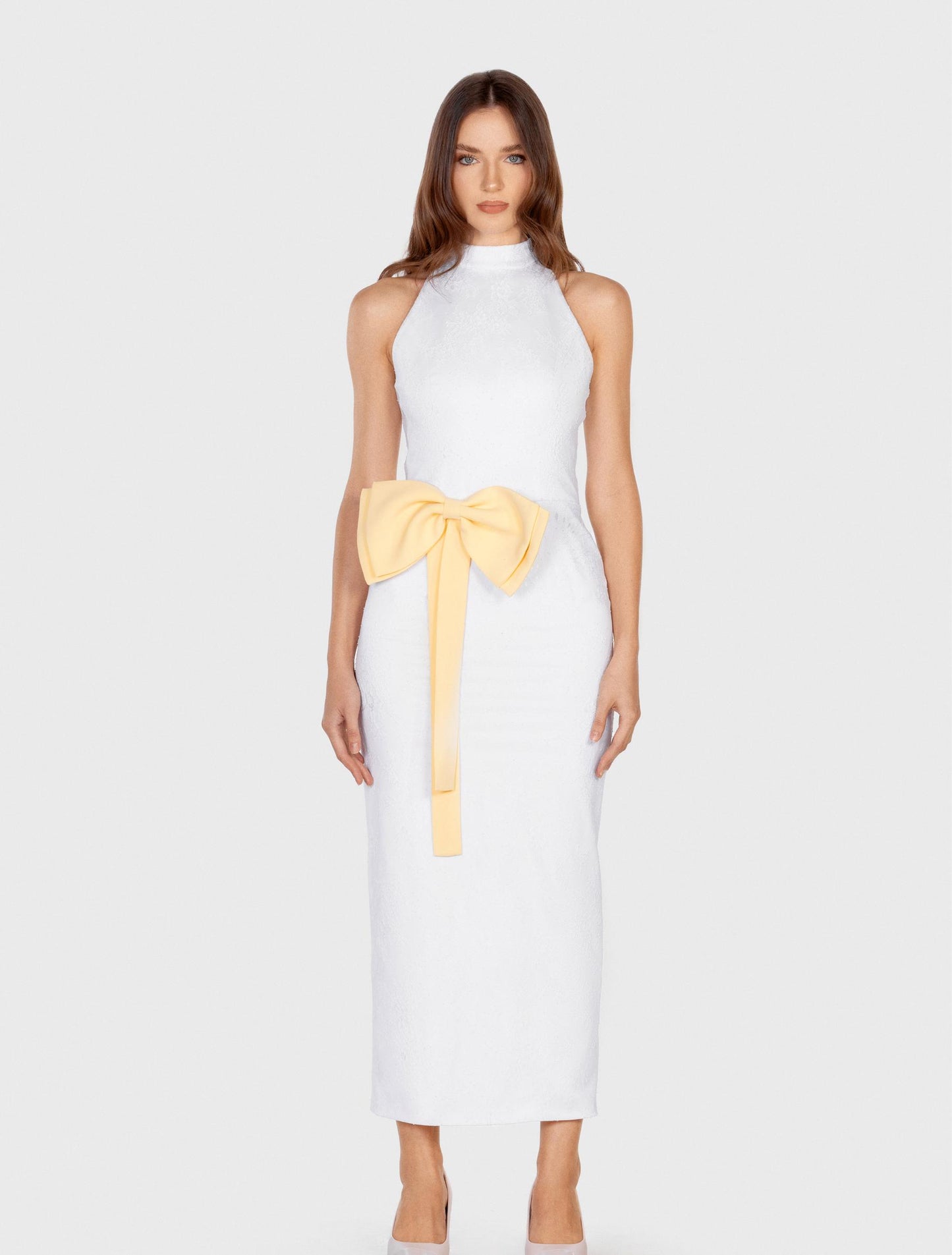 White Bow-embellished Sleeveless Maxi Dress