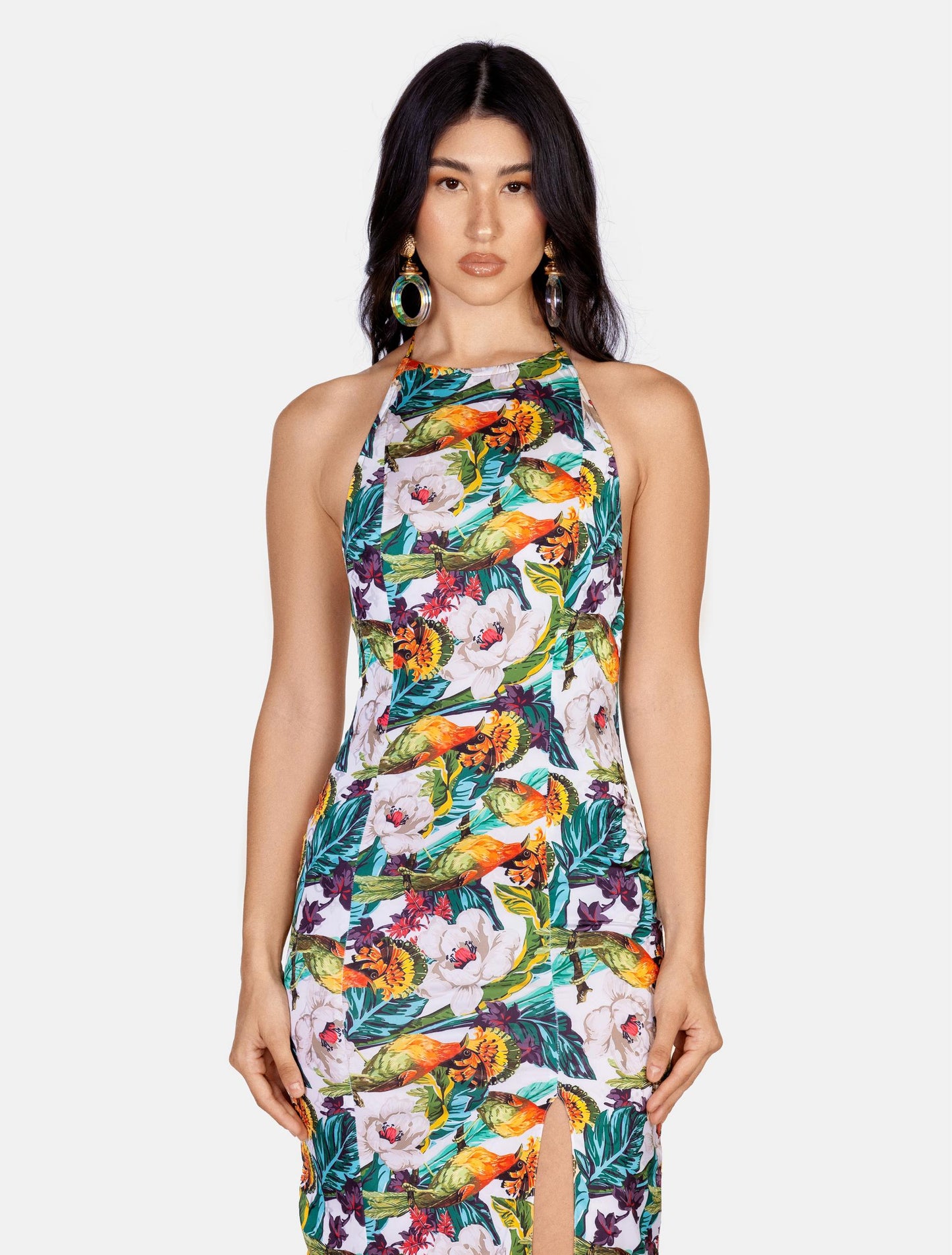Multicolored Sleeveless Maxi Dress with Side Slit