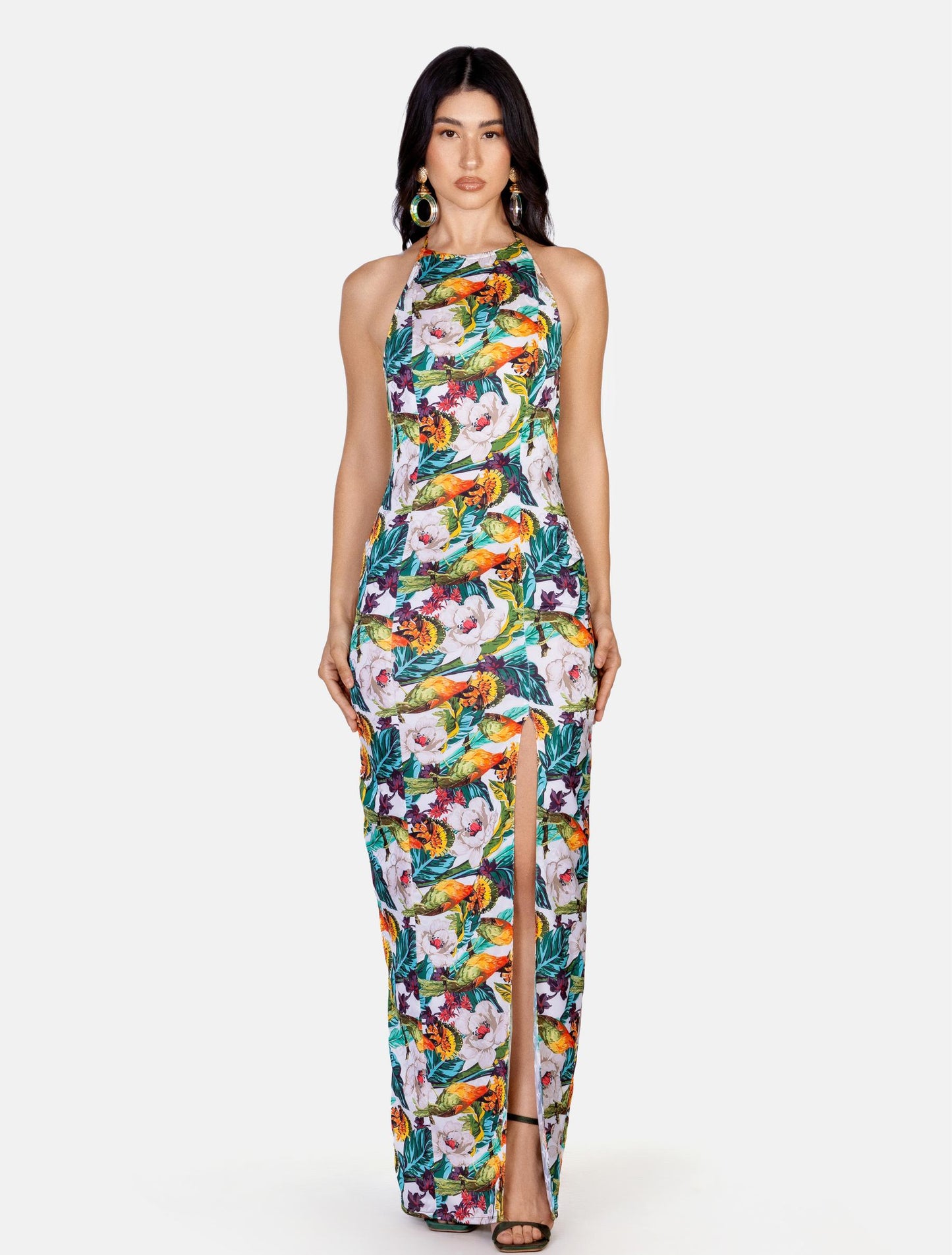 Multicolored Sleeveless Maxi Dress with Side Slit