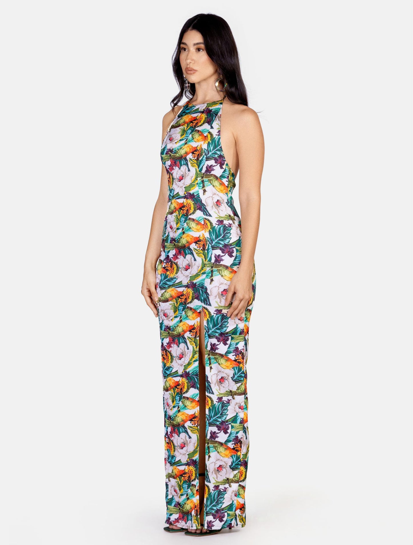 Multicolored Sleeveless Maxi Dress with Side Slit