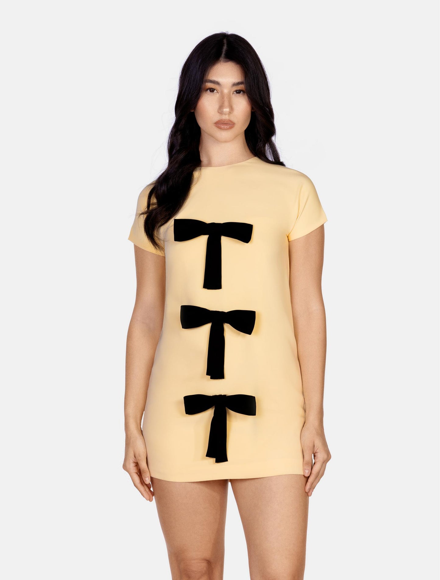 Yellow Bow Short-sleeved Dress