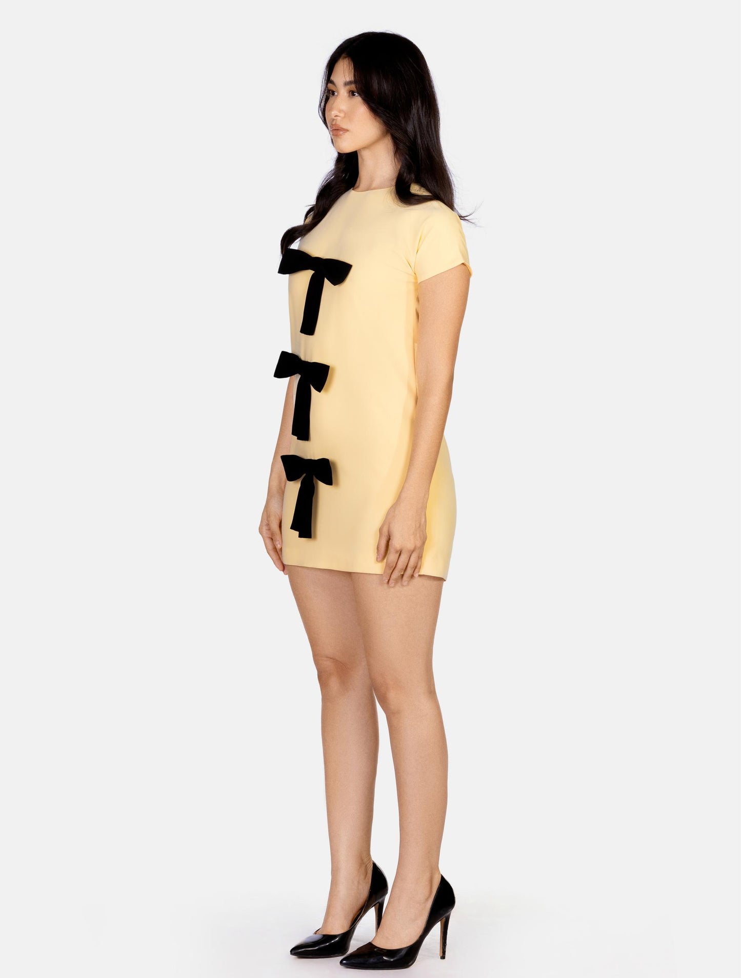Yellow Bow Short-sleeved Dress
