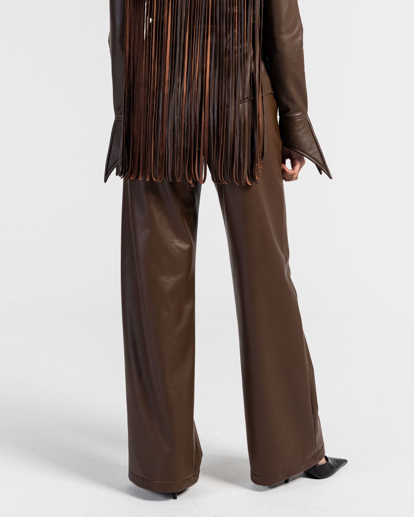 Impact Brown Leather Wide Leg Pants