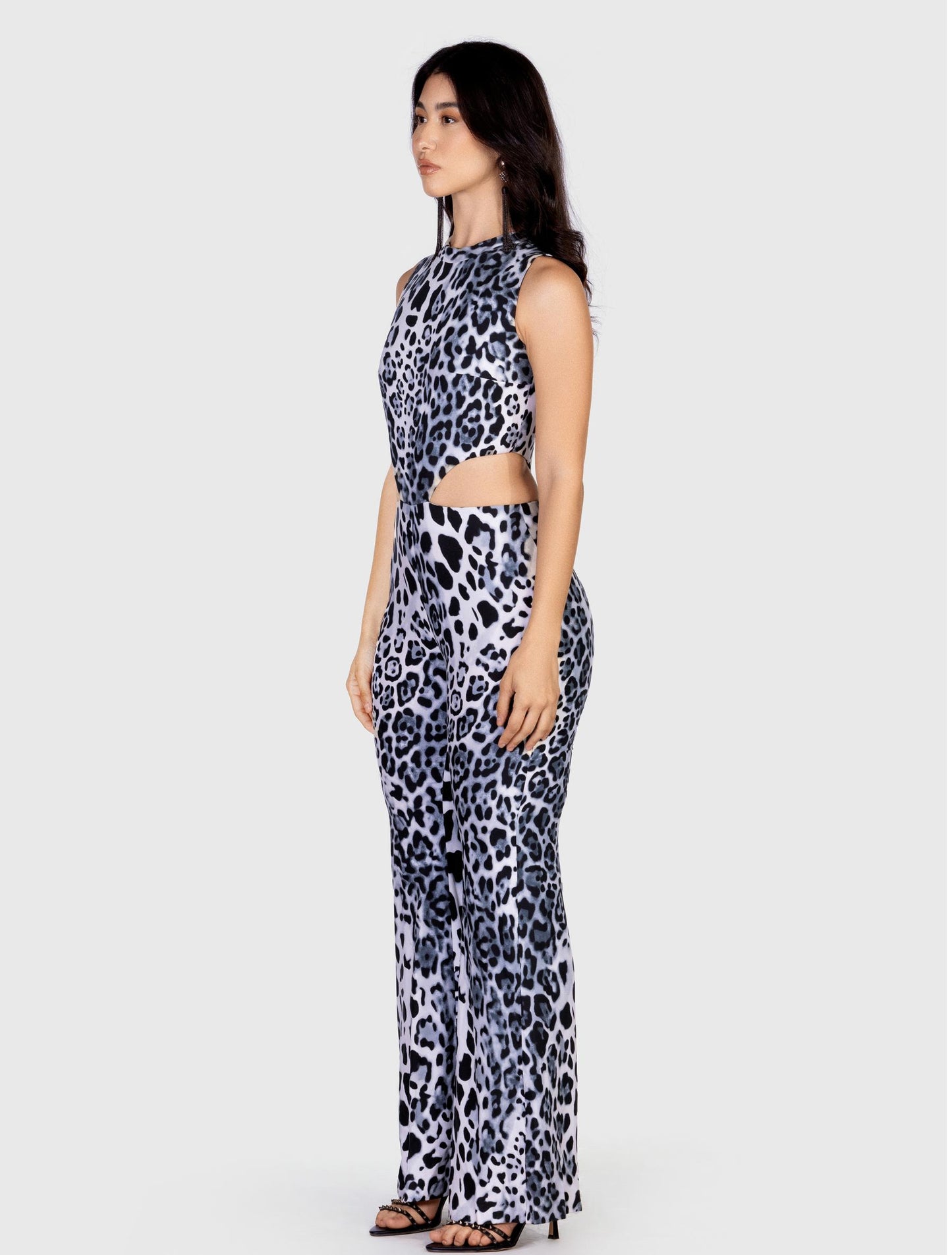 Animal Print Sleeveless Jumpsuit with Cutouts