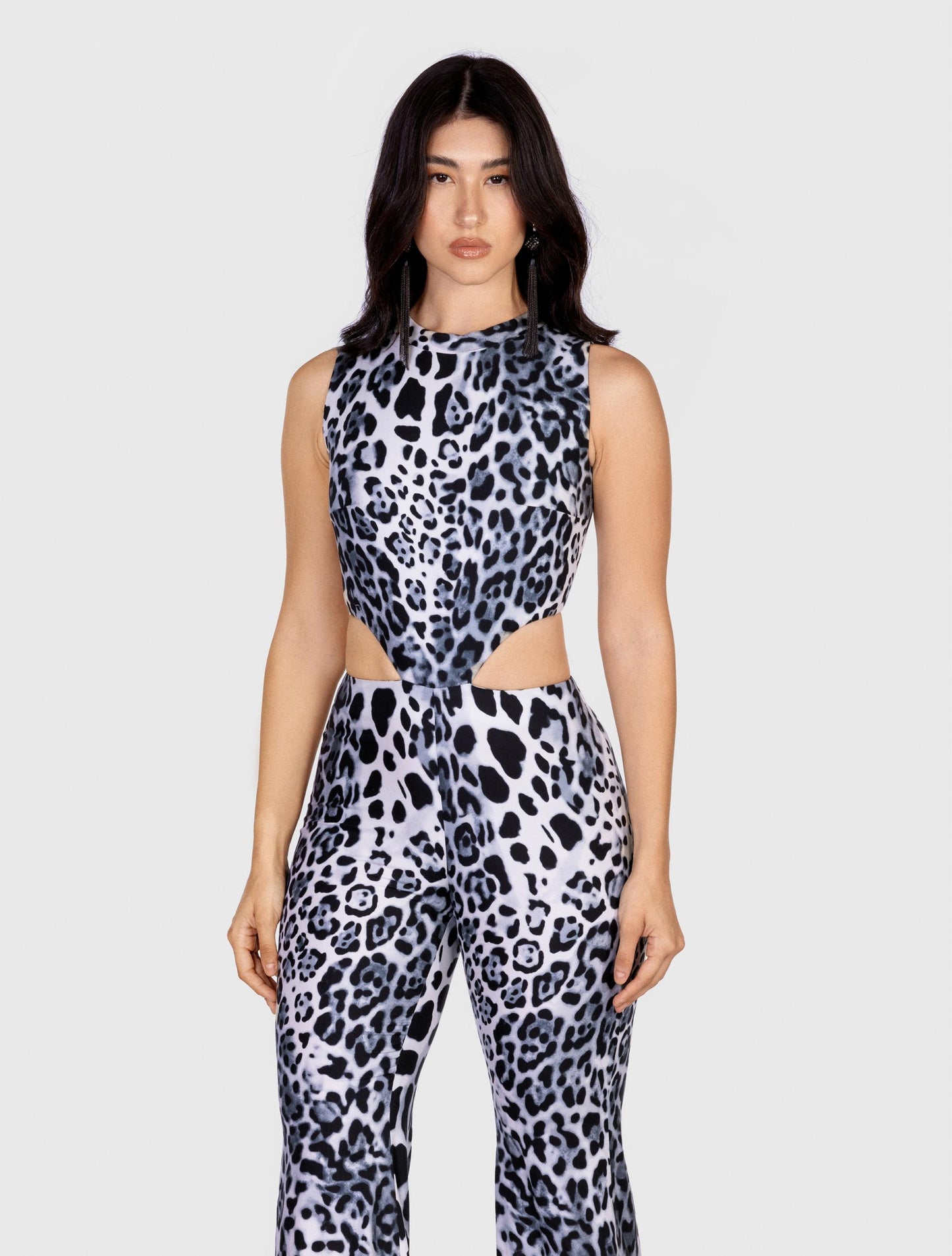 Animal Print Sleeveless Jumpsuit with Cutouts
