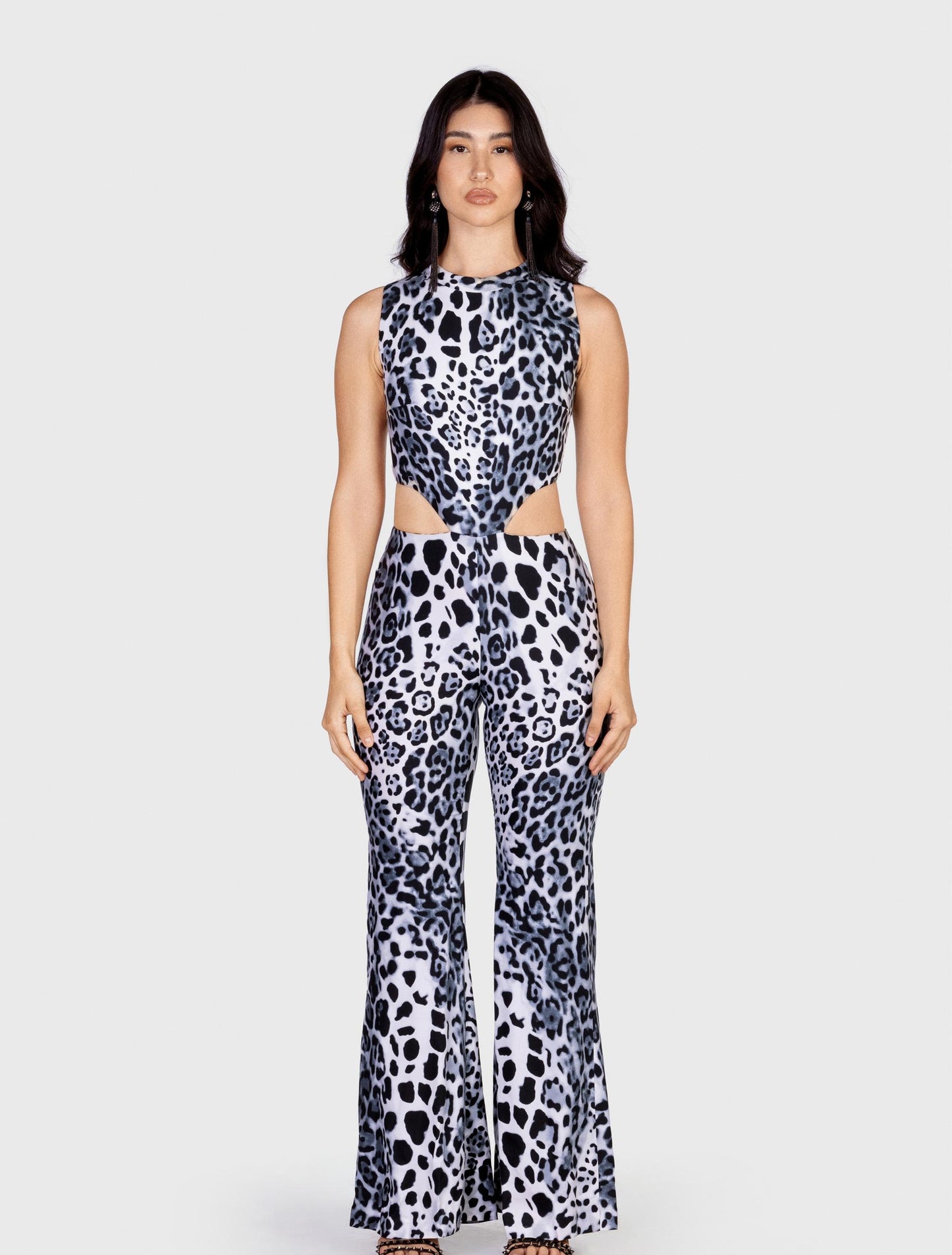 Animal Print Sleeveless Jumpsuit with Cutouts