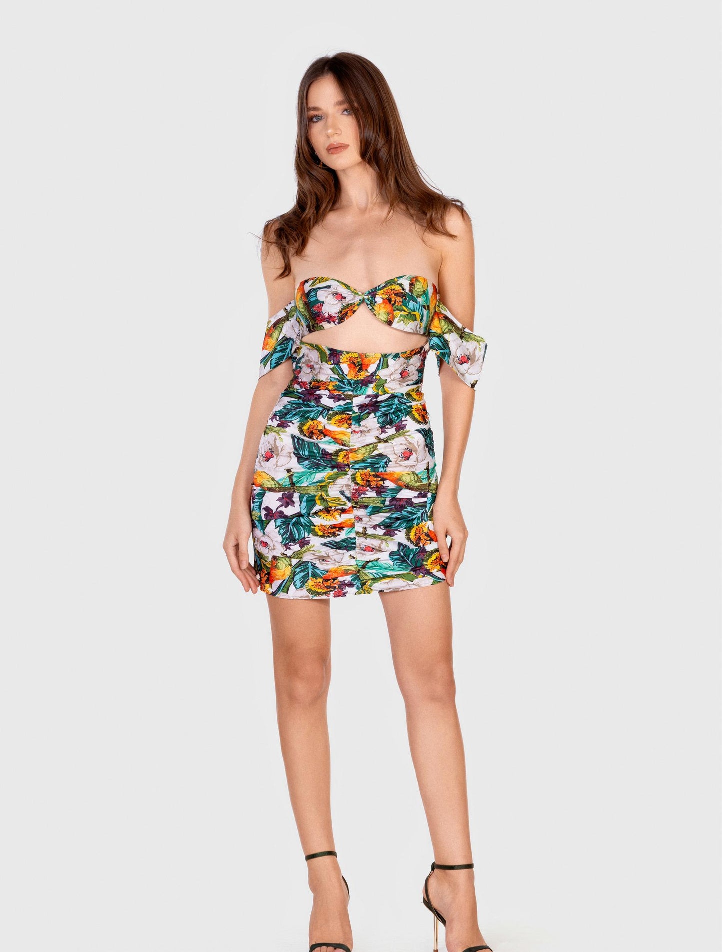 Multicolored Off-shoulder Ruched Dress