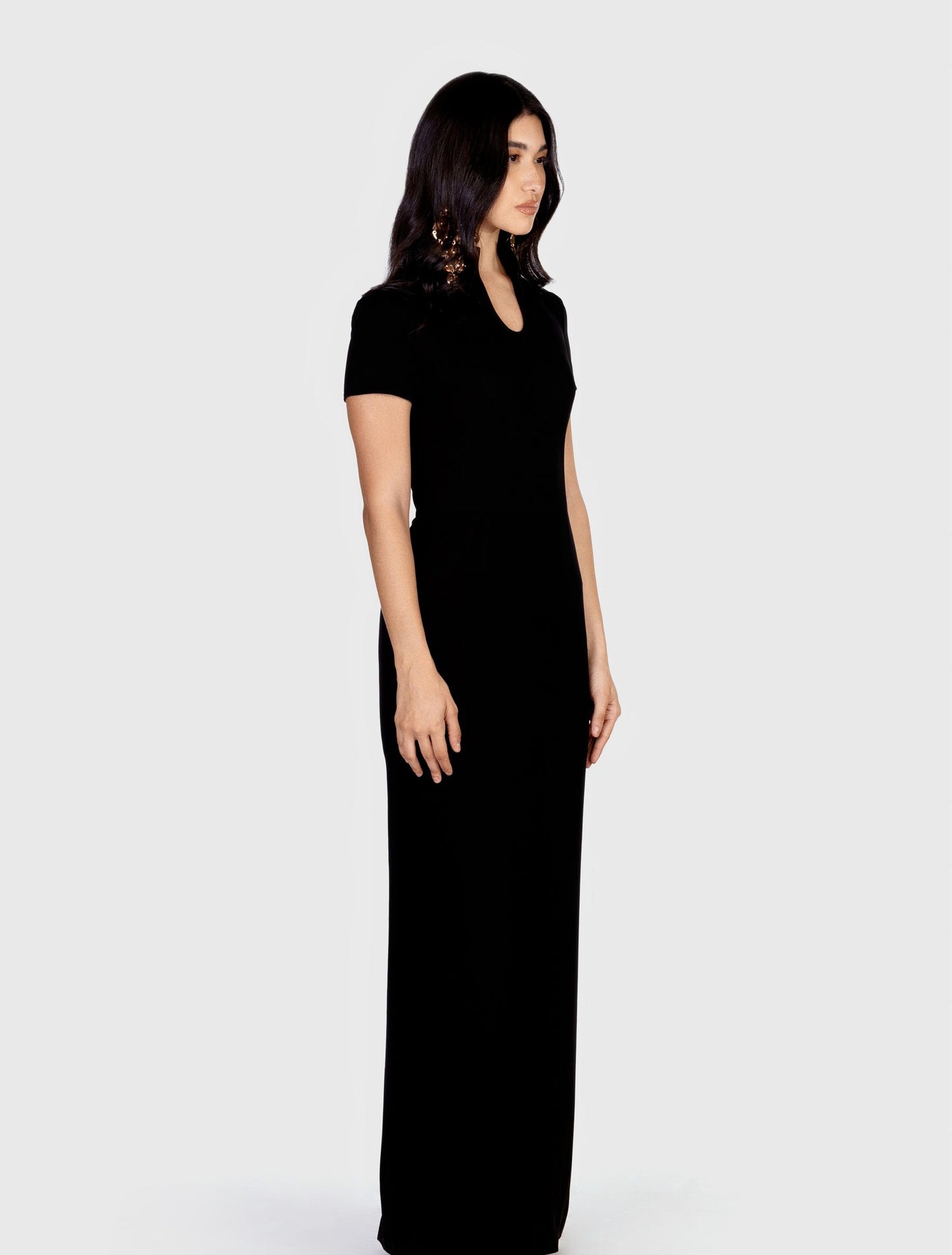 Black Short-sleeved Maxi Dress