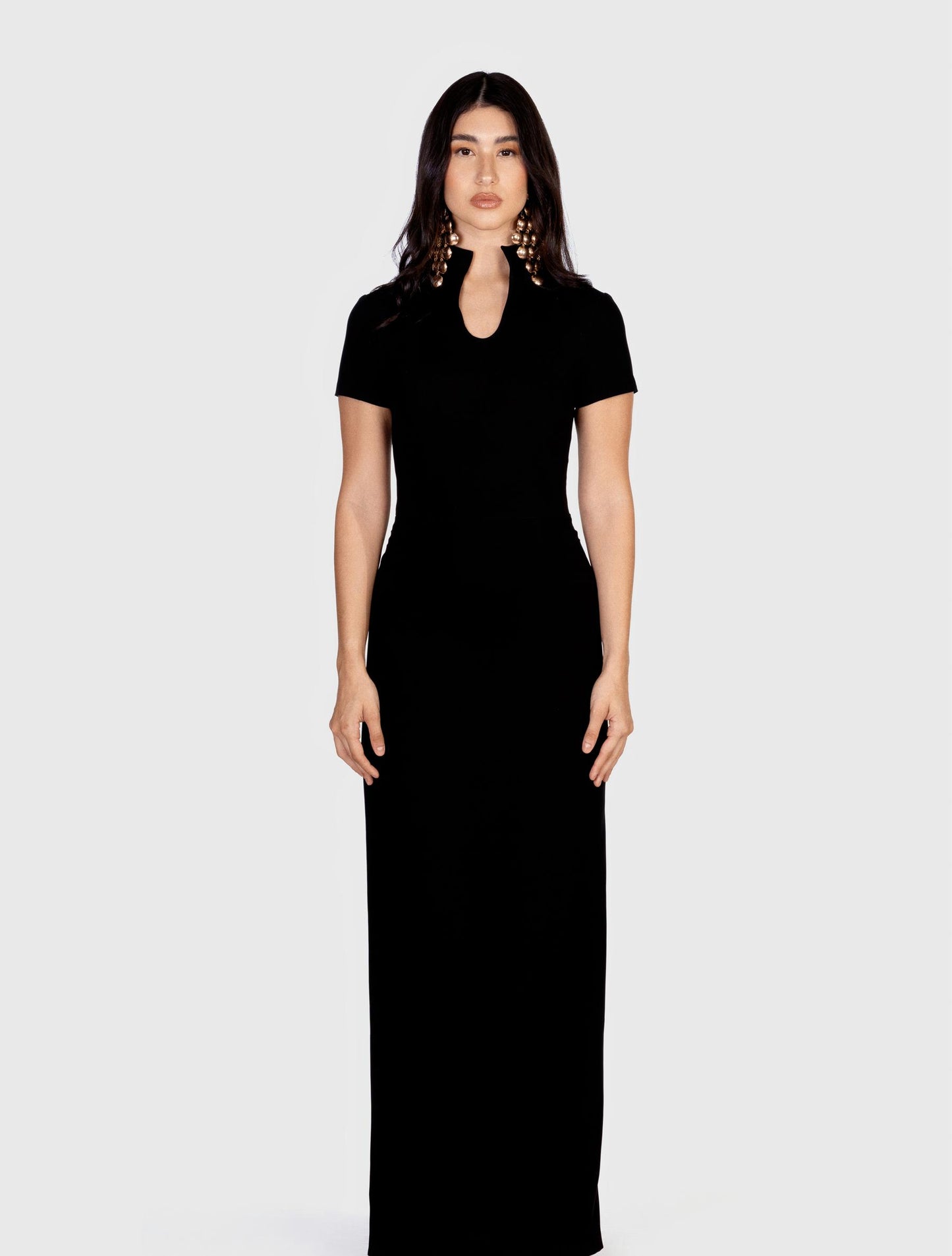 Black Short-sleeved Maxi Dress