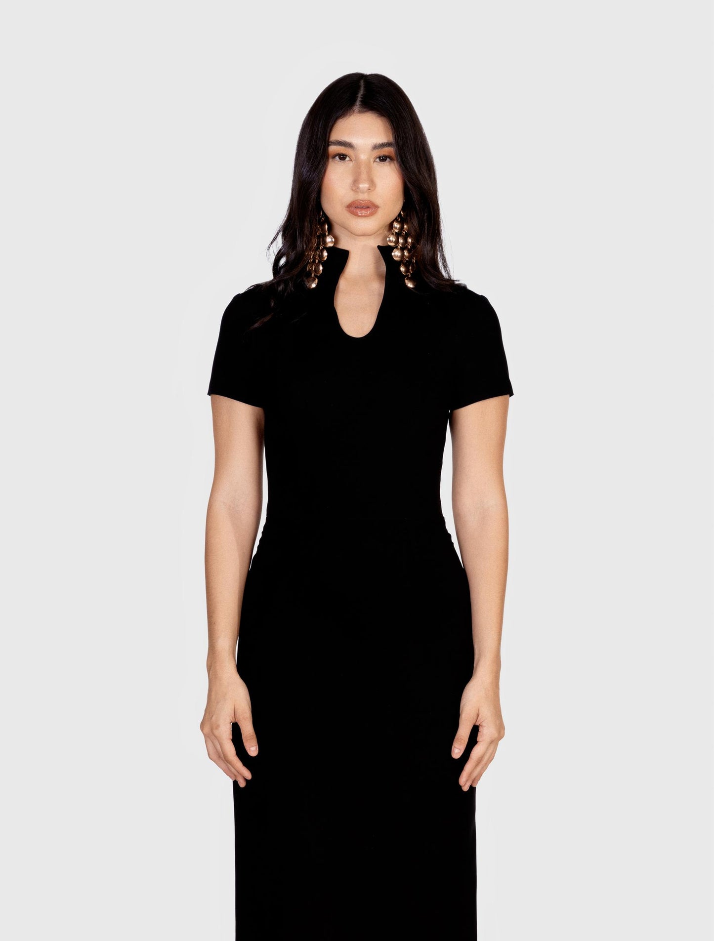 Black Short-sleeved Maxi Dress