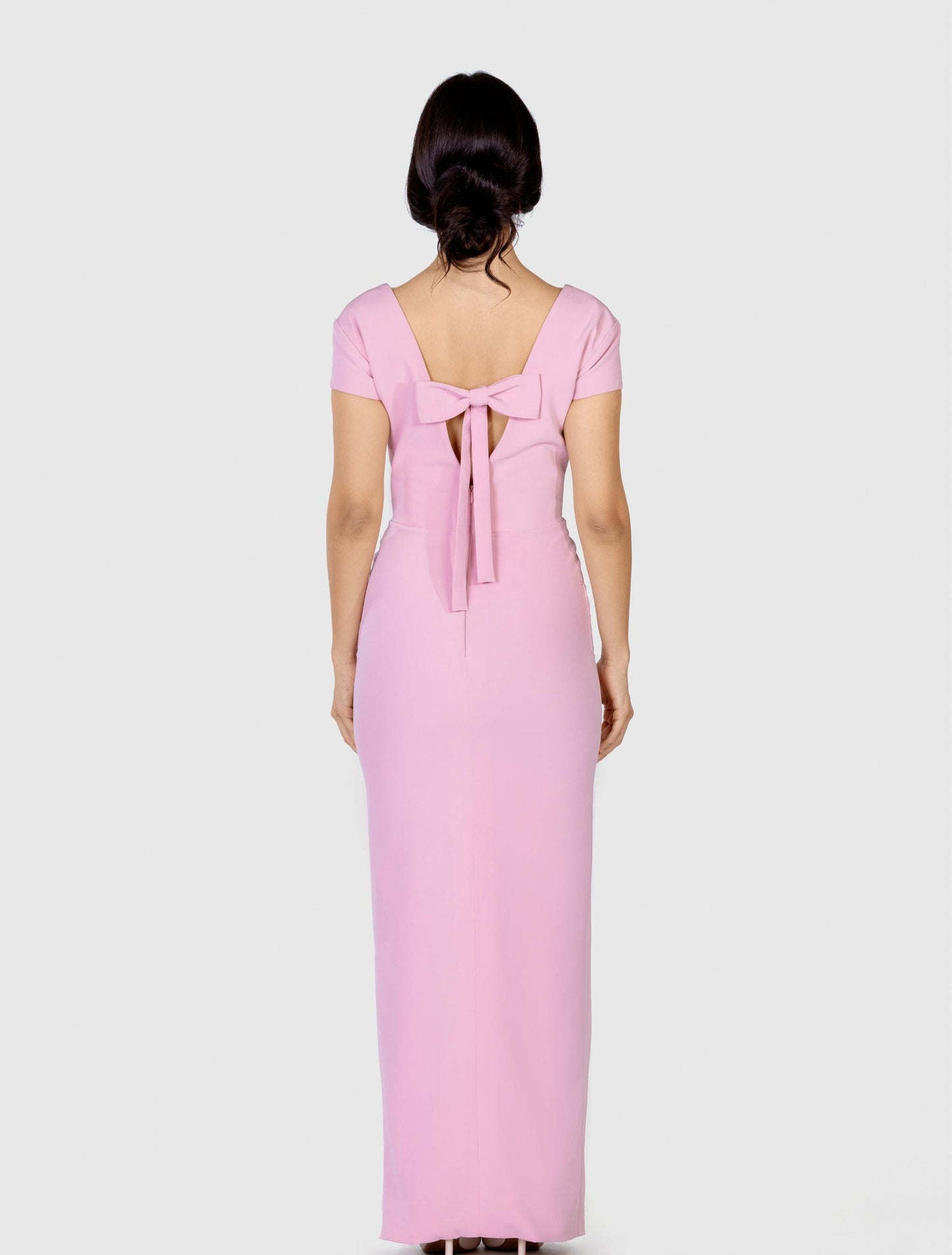 Pastel Pink V-neck Bow-embellished Maxi Dress