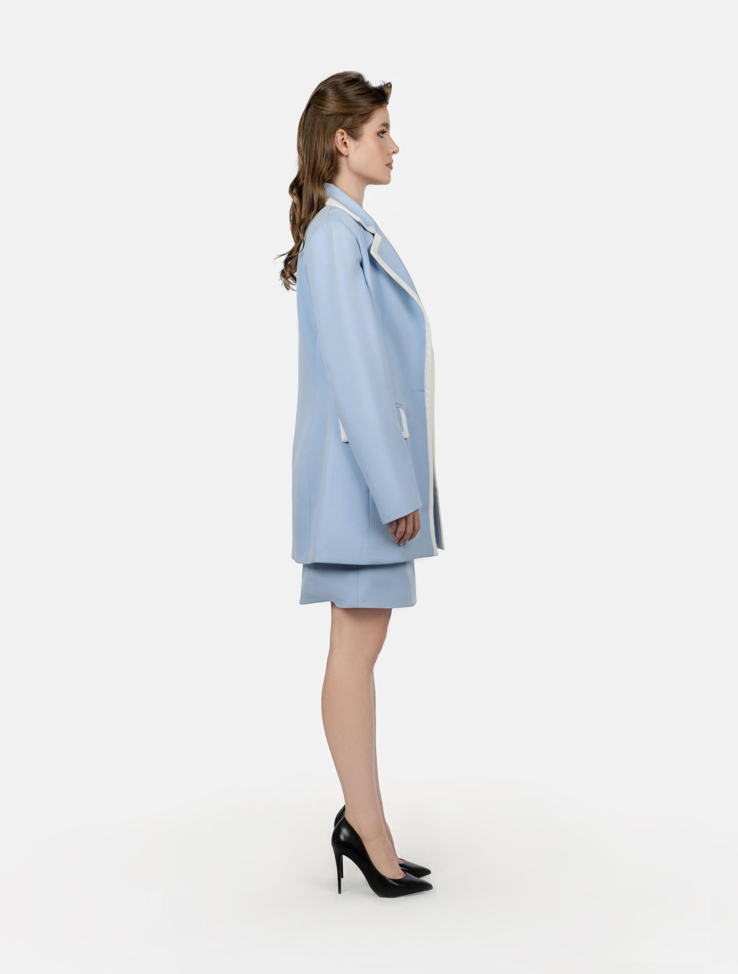 Baby Blue Dress with White Flap Pockets