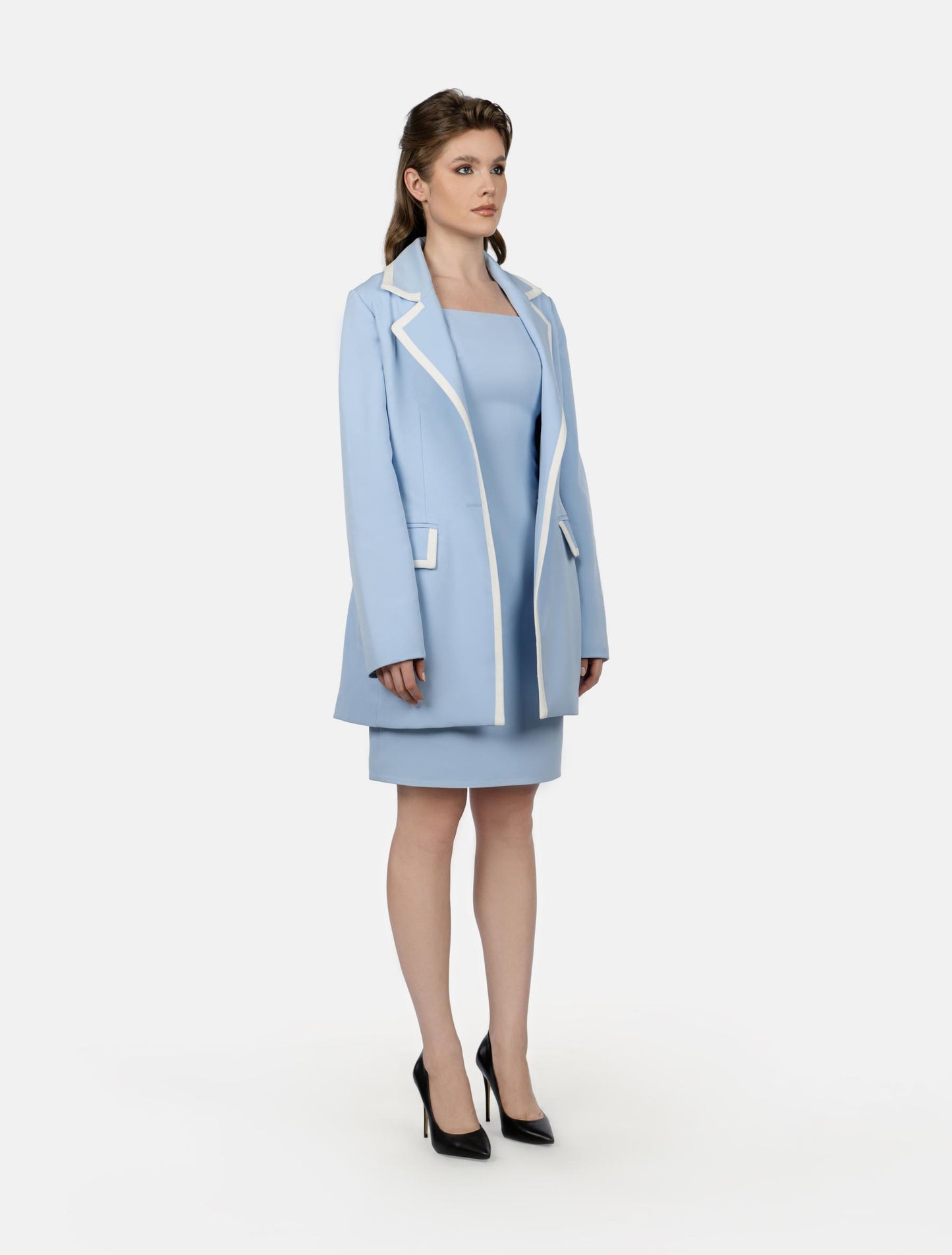 Baby Blue Dress with White Flap Pockets