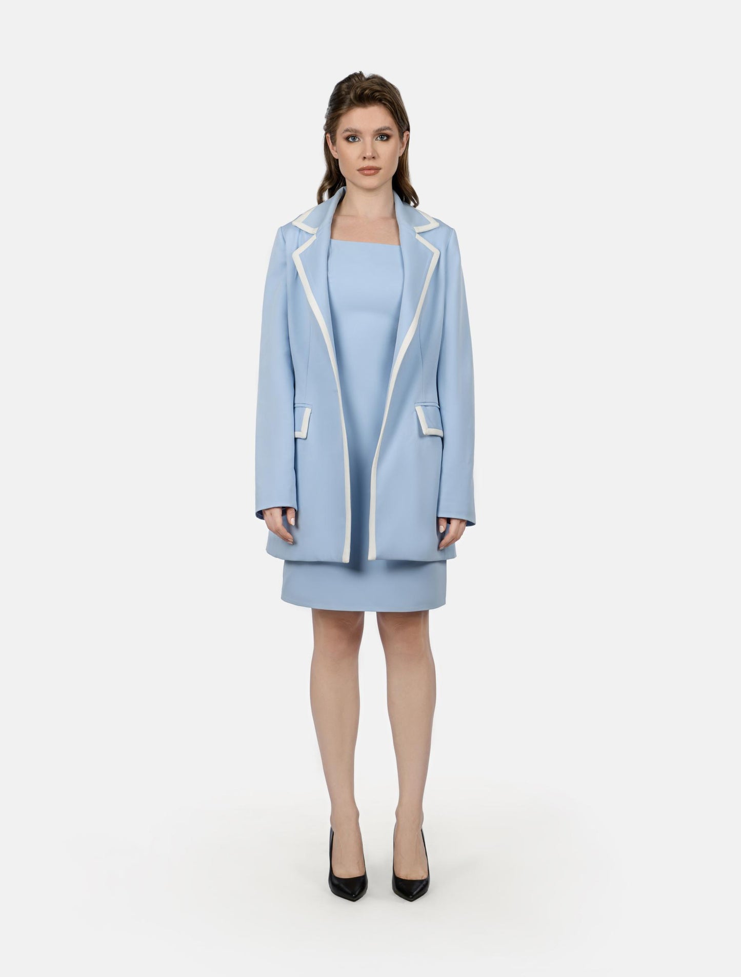 Baby Blue Dress with White Flap Pockets