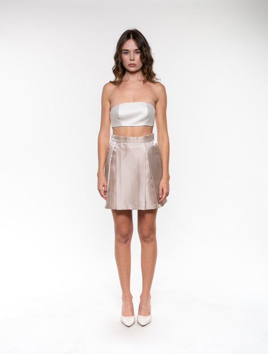 Off-white Box-pleated Satin Skirt