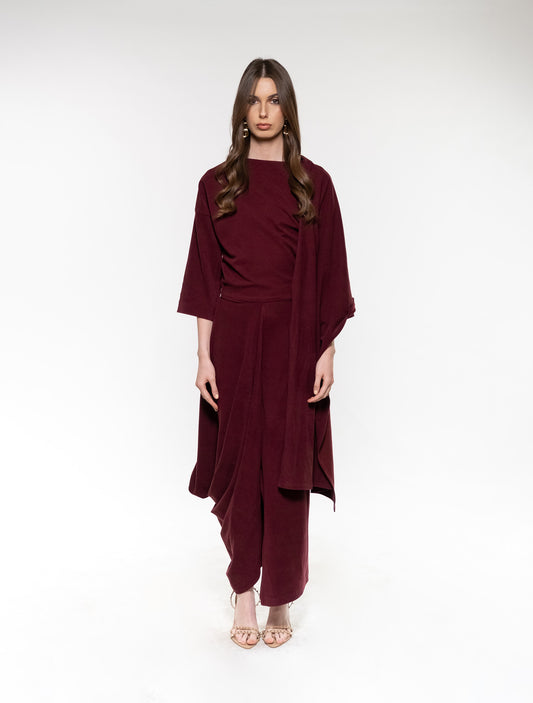 Draped Burgundy Dress