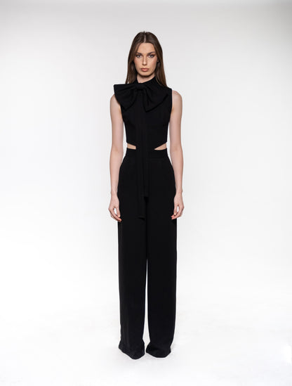 Black Bow-embellished Jumpsuit with Cutouts