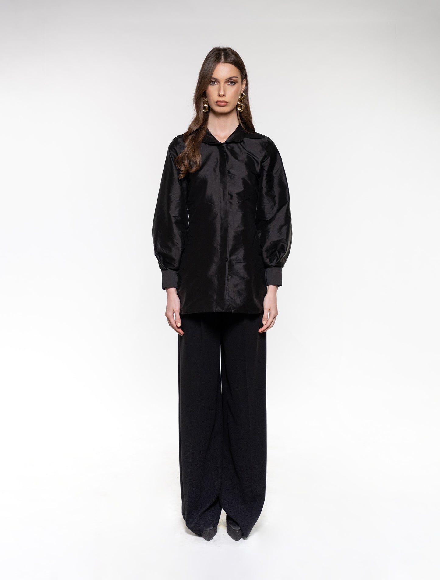 Black Long-sleeve Taffeta Shirt