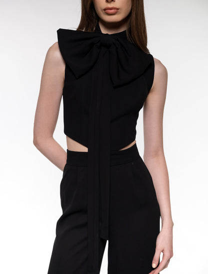 Black Bow-embellished Jumpsuit with Cutouts