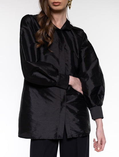 Black Long-sleeve Taffeta Shirt