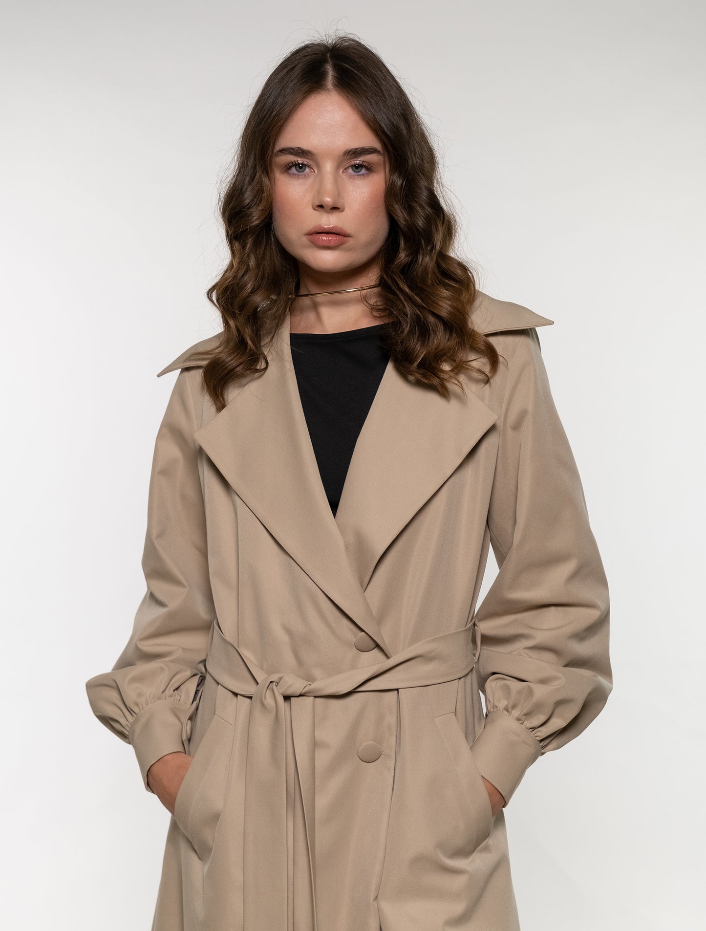 Beige Gabardine Trench Coat