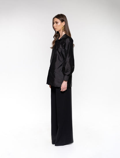 Black Long-sleeve Taffeta Shirt