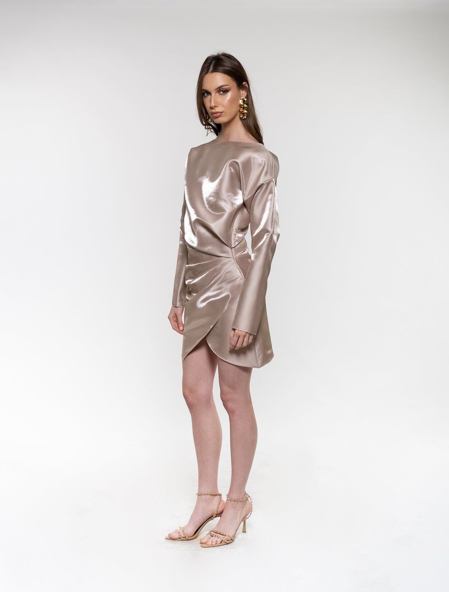 Off-white Long-sleeve Satin Dress