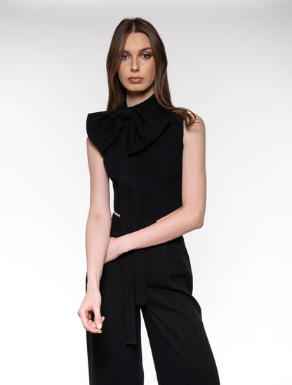 Black Bow-embellished Jumpsuit with Cutouts