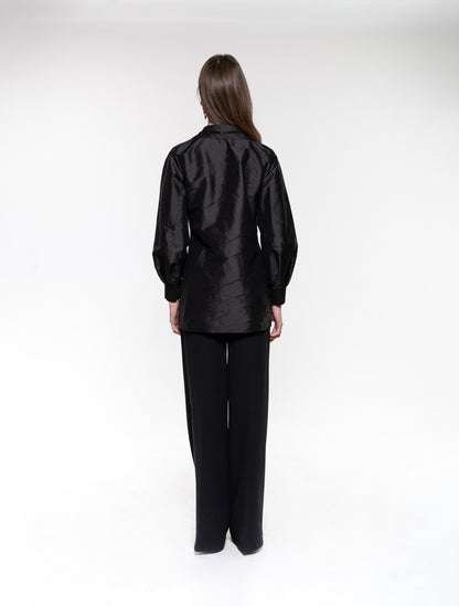 Black Long-sleeve Taffeta Shirt