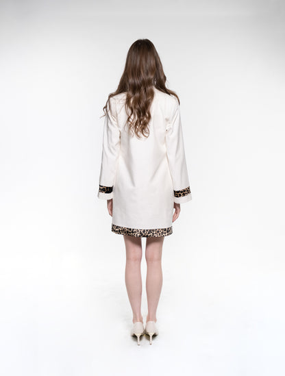 White Coat with Animal Print Trims