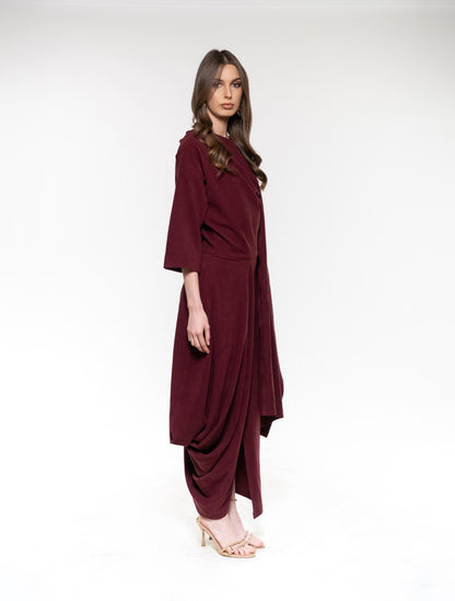 Draped Burgundy Dress