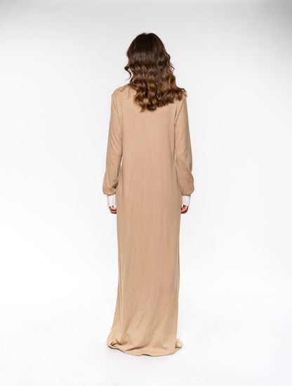 Beige Long-sleeve Wool Dress