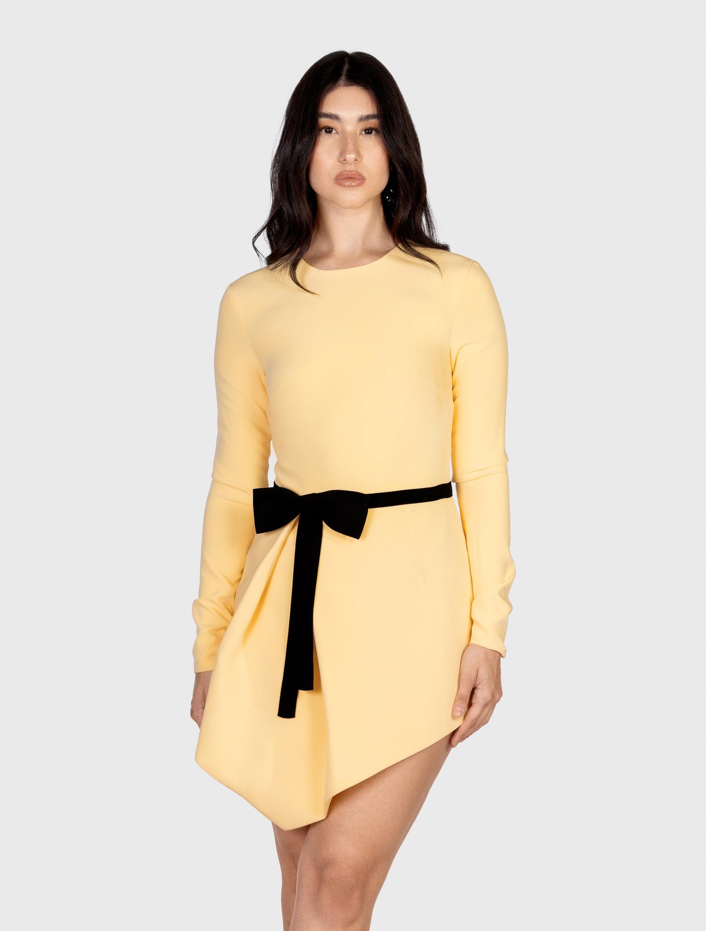 Yellow Bow-embellished Asymmetrical Dress