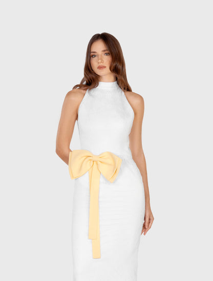 White Bow-embellished Sleeveless Maxi Dress