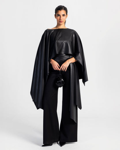 Impact Black Leather Cape & Pants with Belt Set