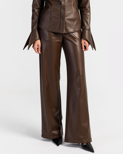 Impact Brown Leather Wide Leg Pants