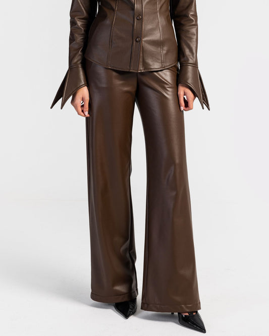 Impact Brown Leather Wide Leg Pants