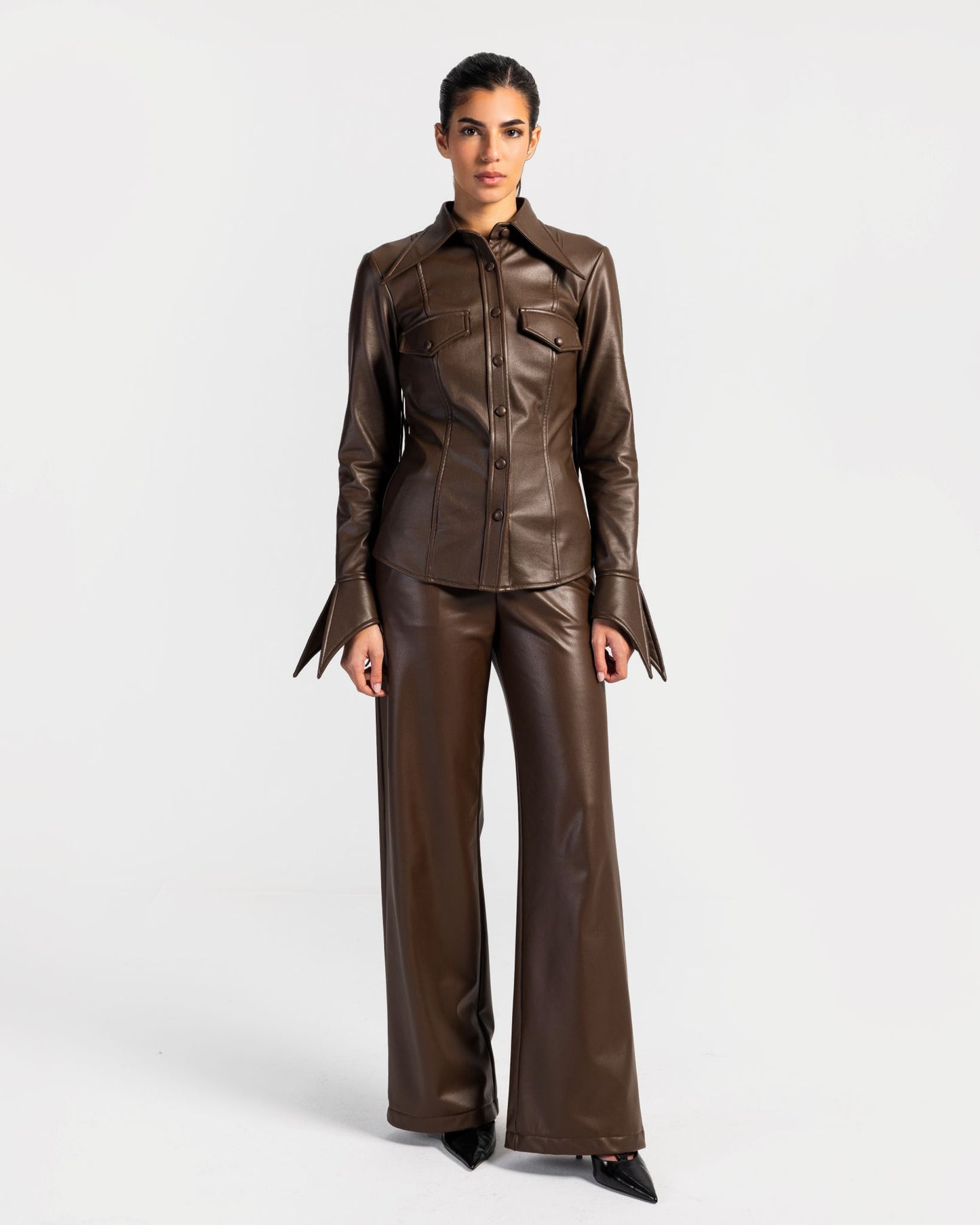 Impact Brown Shirt & Pants Leather Set