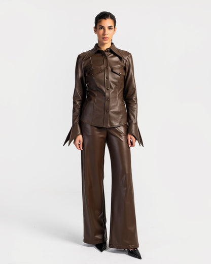 Impact Brown Shirt & Pants Leather Set