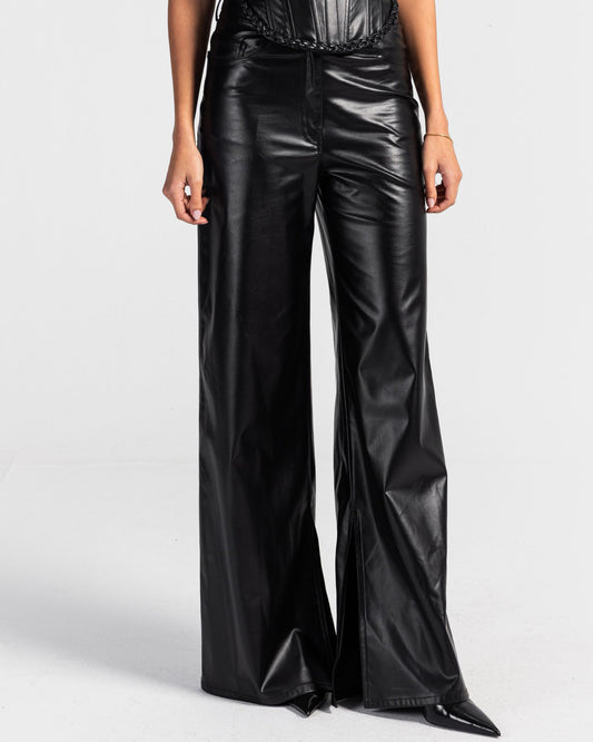 Black Leather Wide Leg Pants