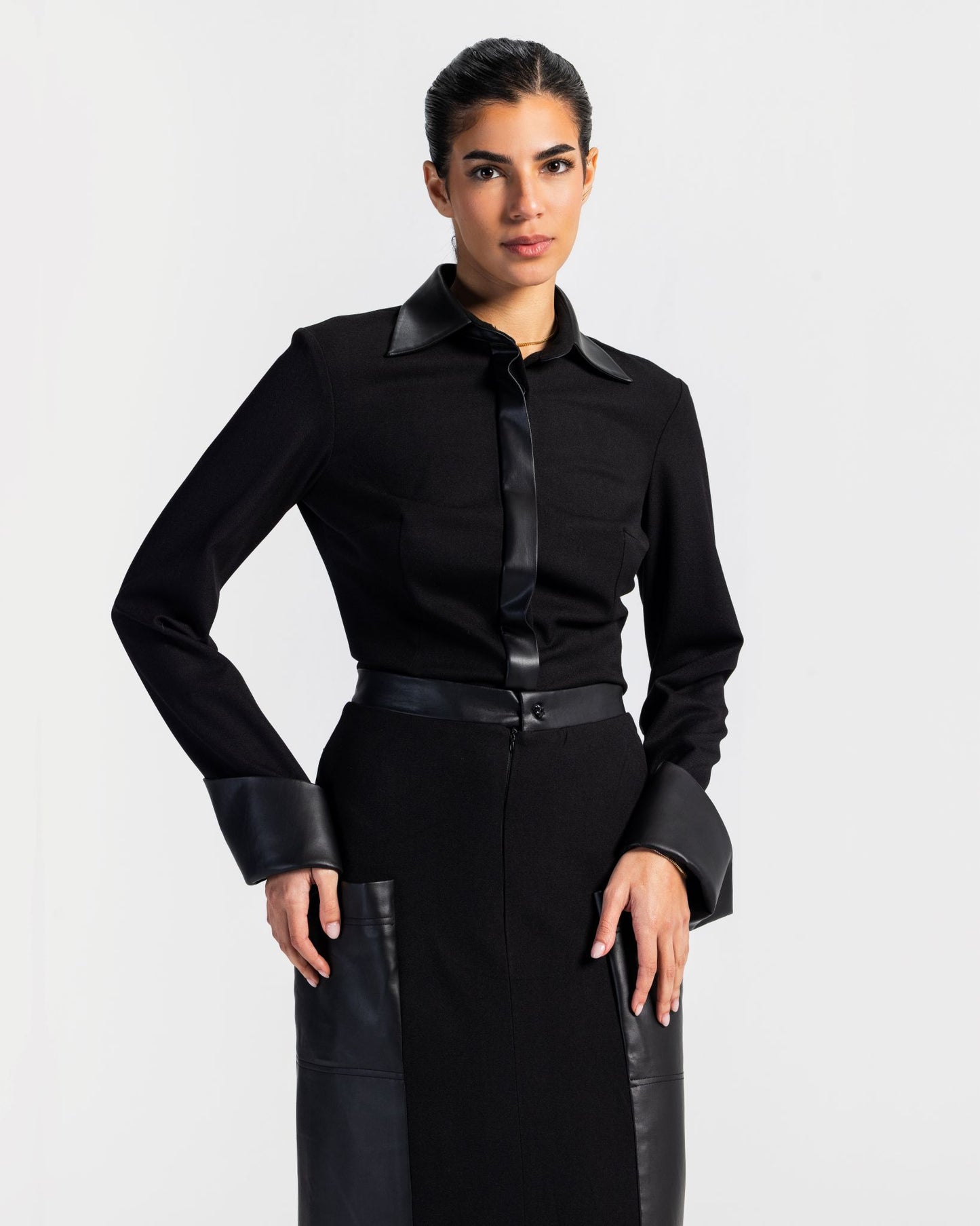 Leather Detailed Shirt