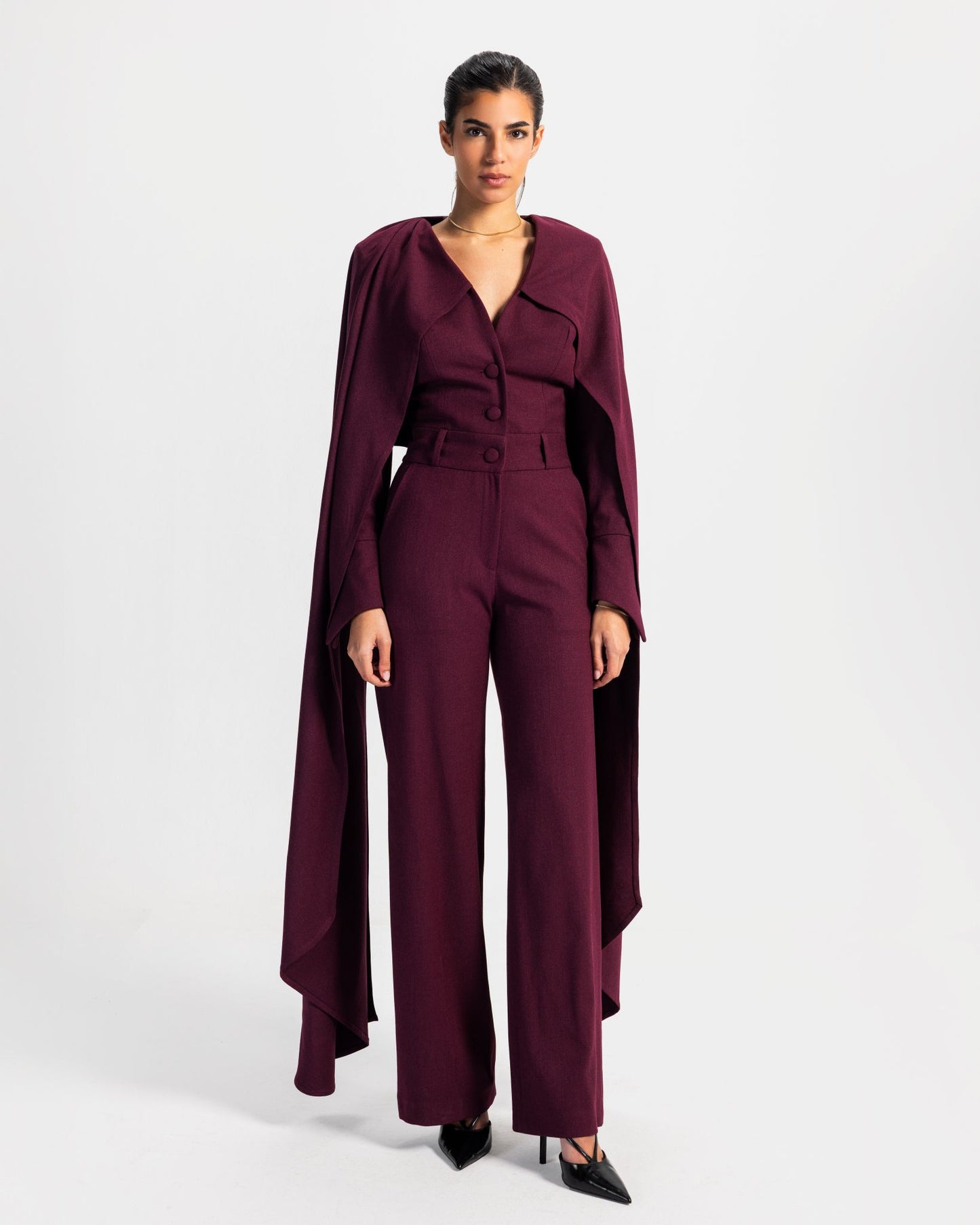 Impact Burgundy Cape Jumpsuit